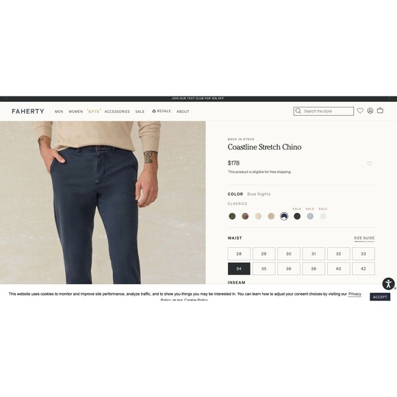 Faherty Coastline Stretch Chinos Pants Slate Blue Tencel Tailored 32 x 34 - Picture 14 of 14